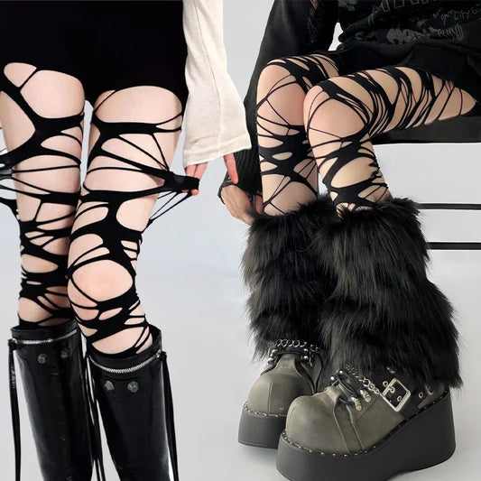 Punk Torn Strap Holes Tights